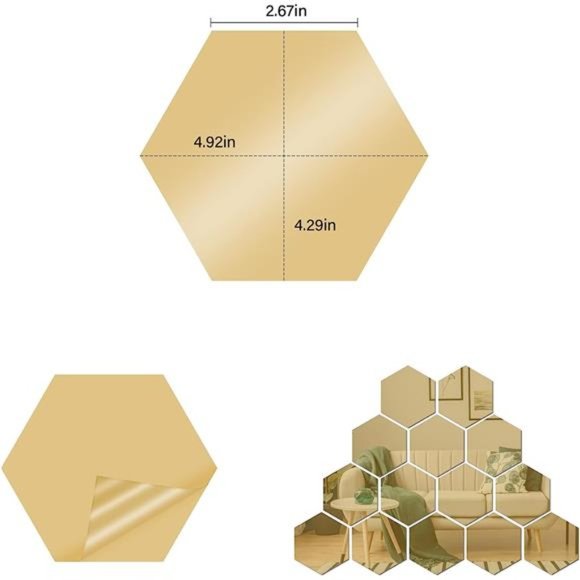 Wall Stickers,24PCS Gold Wall Decor Removable Mirror Stickers DIY Acrylic Mirror - Picture 2 of 6